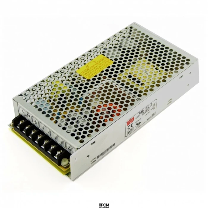 RS-150-5, AC-DC, 150Вт, вход 88…264В AC, 47…63Гц / 248…373 В DC, выход 5В/26A, рег. вых 4.75…5.5 В , изоляция 3000В AC, в кожухе 199х98х38мм, -20…+70°С
