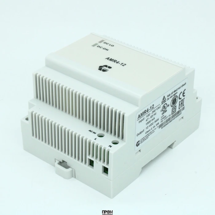 AMR4-12, Преобразователь AC-DC на DIN-рейку 60Вт, выход 12В/до 4.5А, вход 90...264 В AC 47...63Гц/120...370В DC, изоляция 3000В AC, в кожухе , 71х91х91мм, -40...+71°С