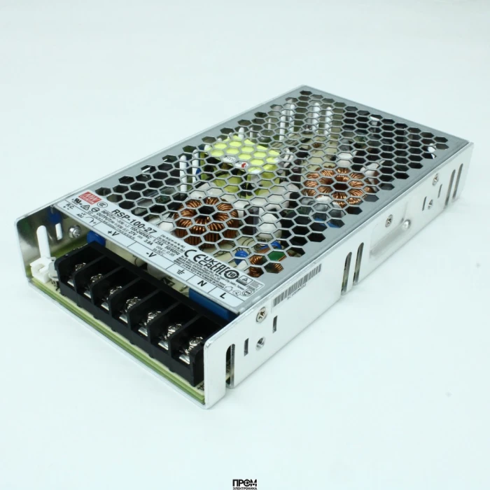 RSP-100-27, AC-DC, 102.6Вт, ККМ, вход 85…264В AC, 47…63Гц /120…370В DC, выход 27В/3.8A, рег. вых 25.7…29.7В, изоляция 3750В AC, в корпусе 179х99х30мм, -30…+70°С