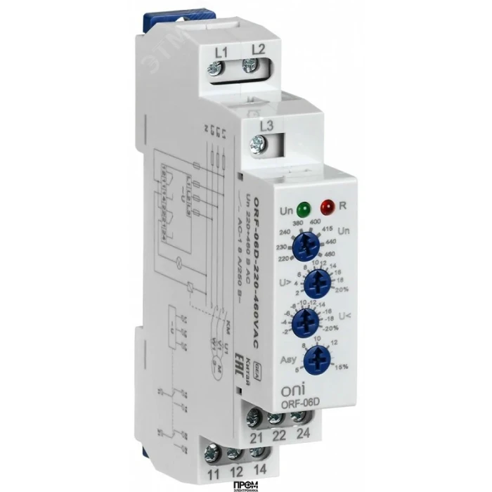 Реле фаз ORF-06D 3ф. 2 конт. 220-460В AC ORF-06D-220-460VAC, Реле измерительное