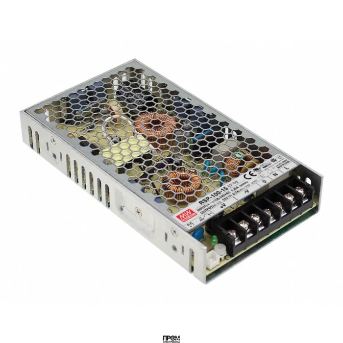 RSP-100-7.5, AC-DC, 101.25Вт, ККМ, вход 85…264В AC, 47…63Гц /120…370В DC, выход 7.5В/13.5A, рег. вых 7.13…8.25В, изоляция 3750В AC, в корпусе 179х99х30мм, -30…+70°С