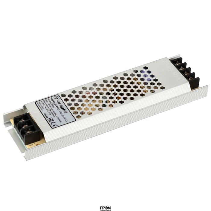 Блок питания ARS-60-24-LS (24V, 2.5A, 60W) 026169(2), Источник напряжения с гальванической развязкой для светодиодных изделий. Входное напряжение 200-240 VAC. Выходные параметры: 24 В, 2,5 А, 60 Вт. Встроенный PFC >0,5. Негерметичный алюминиевый сетчатый