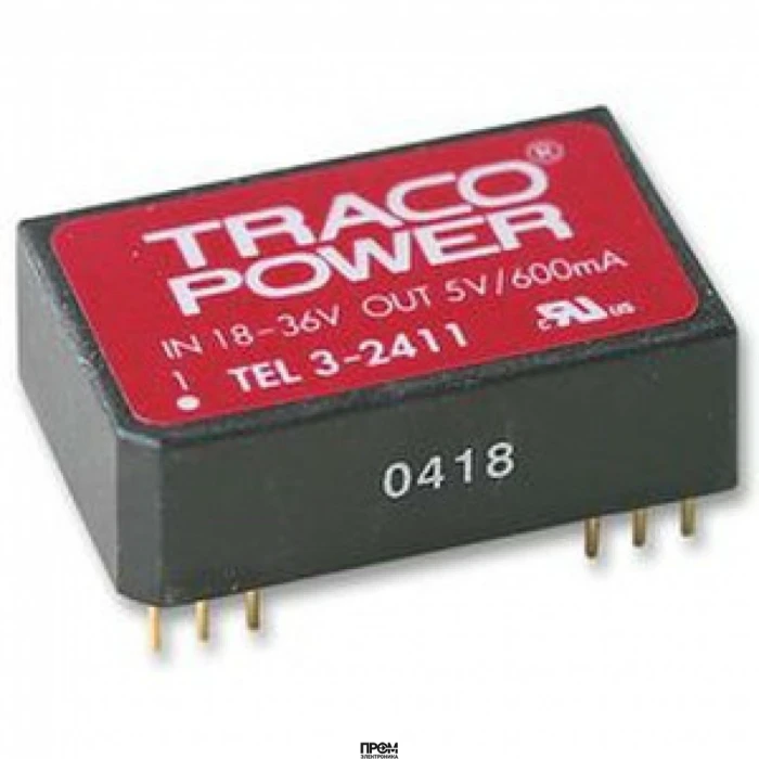 TEL 3-2411, Преобразователь DC/DC на печатную плату вход 24В выход 5В 0.6A 3Вт 12-Pin PDIP