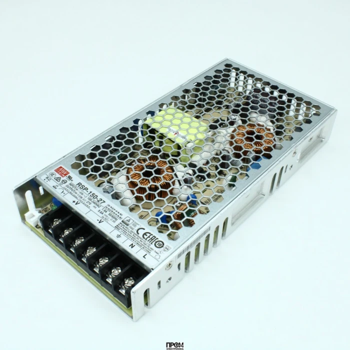 RSP-150-27, AC-DC, 151.2Вт, ККМ, вход 85…264В AC, 47…63Гц /120…370В DC, выход 27В/5.6А, рег. вых 25.7…29.7В, изоляция 3750В AC, в корпусе 199х99х30мм, -30…+70°С