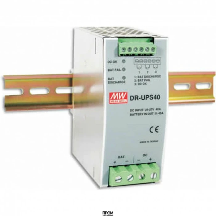 DR-UPS40, DC-DC, DIN-рейка контролер для UPS систем для аккумуляторов 4…12а*ч, вход 24…29В DC, выход 21…29В/40А, 125.2х55.5х100мм, -20…+70°С