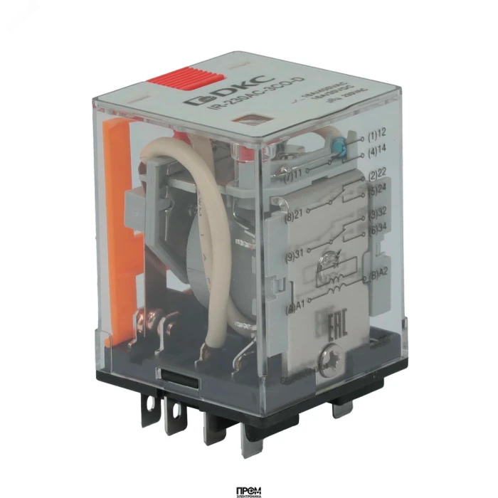 Реле миниатюрное силовое, 3CO, ком. ток 16А, AgSnO, напряжение 230V AC,опция: тест-кнопка+светодиод IR-230AC-3CO-D, Реле исполнительное