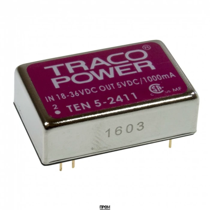 TEN 5-2411, Преобразователь DC/DC на печатную плату вход 24В выход 5В 1A 6Вт 7-Pin DIP модуль
