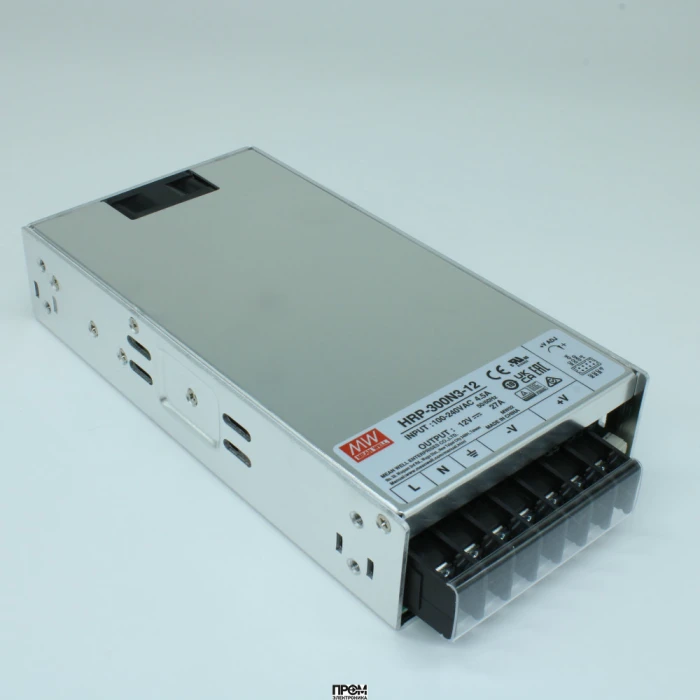 HRP-300N3-12, AC-DC, 324Вт, выход 12В/0...27A, рег. вых 10.2…13.8 В , вход 85…264В AC, 47…63Гц / 120…370 В DC, изоляция 3000В AC, в кожухе 199x105x41мм, -40…+70°С, вентилятор, кратковременная пиковая мощность 350%