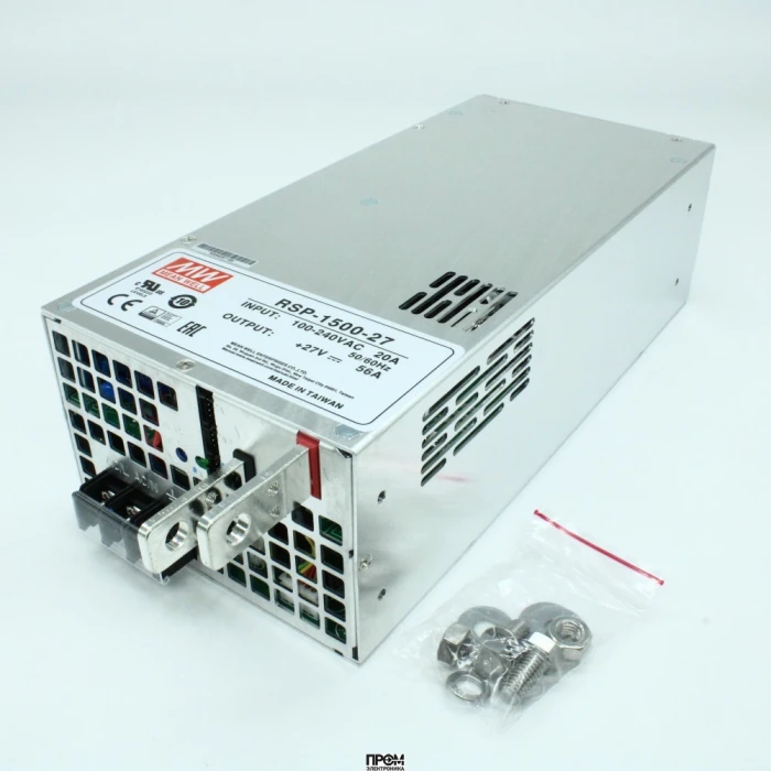 RSP-1500-27, AC-DC, 1512Вт, вход 90…264V AC, 47…63Гц /127…370В DC, выход 27В/0…56A, рег. вых=±10%Uном, изоляция 3000В AC, в корпусе 278х127х83.5мм, -20…+70°С