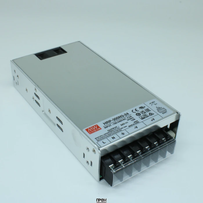 HRP-300N3-24, AC-DC, 336Вт, выход 24В/0...14A, рег. вых 21.6…28.8 В , вход 85…264В AC, 47…63Гц / 120…370 В DC, изоляция 3000В AC, в кожухе 199x105x41мм, -40…+70°С, вентилятор, кратковременная пиковая мощность 350%