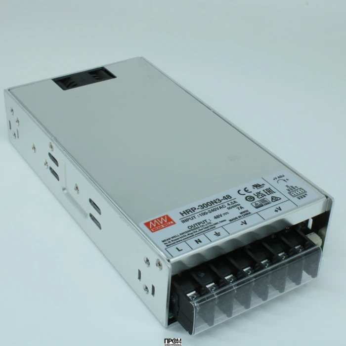 HRP-300N3-48, AC-DC, 336Вт, выход 48В/0...7A, рег. вых 40.8…55.2 В , вход 85…264В AC, 47…63Гц / 120…370 В DC, изоляция 3000В AC, в кожухе 199x105x41мм, -40…+70°С, вентилятор, кратковременная пиковая мощность 350%