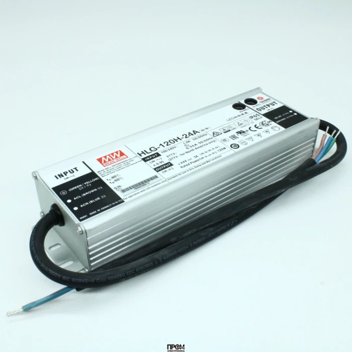 HLG-120H-24A, Преобразователь AC/DC IP65 120вт выход 5А 24В