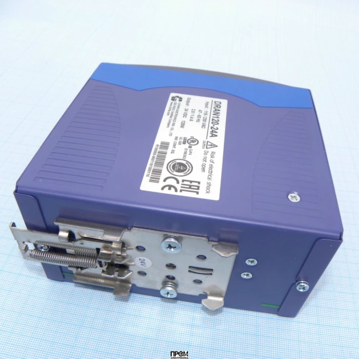 DRAN120-24A, Преобразователь AC-DC на DIN-рейку 120Вт, выход 24В/5A (рег. 22.5...28.5В), вход 186…264V AC, 47…63Гц / 210…370VDC, PFC+паралл., изоляция 3000V AC, : 126х114х64мм, винтовые клеммы, -35…+71°С