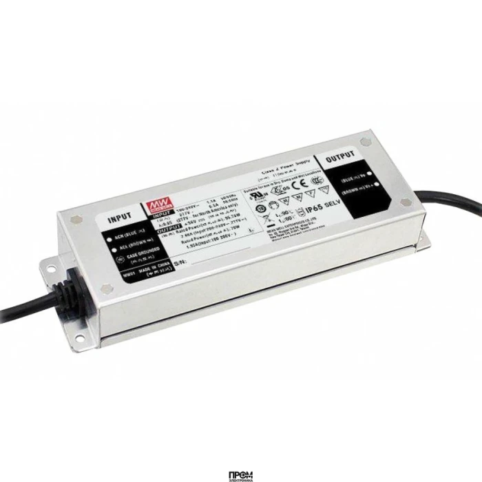 ELG-100-36A-3Y, AC-DC, 95,8Вт, IP65, вход 100…305В AC, 47…63Гц/142…431В DC, ККМ, выход 18...36В/2,66А, изоляция 3750В AC, в кожухе 199х63х35,5мм, -40…+70°С, рег. выхода, с проводом заземления
