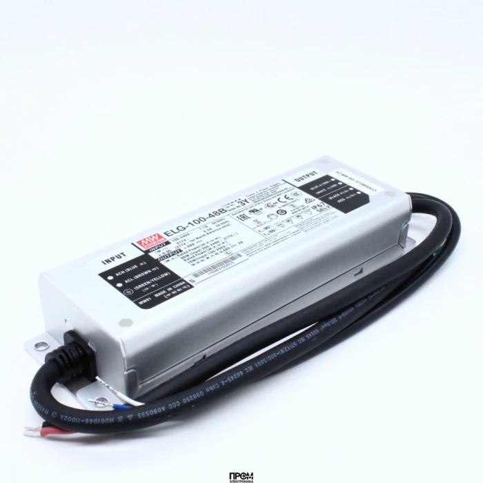 ELG-100-48B-3Y, AC-DC, 96Вт, IP67, вход 100…305В AC, 47…63Гц/142…431В DC, ККМ, выход 24...48В/2А, изоляция 3750В AC, в кожухе 199х63х35,5мм, -40…+70°С, димминг 3 в 1, с проводом заземления