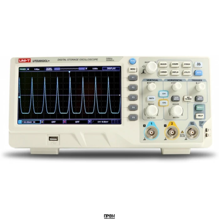 UTD2052CL+, Осциллограф цифровой, 2 канала х 50МГц, USB, ЖК дисплей с русским интерфейсом
