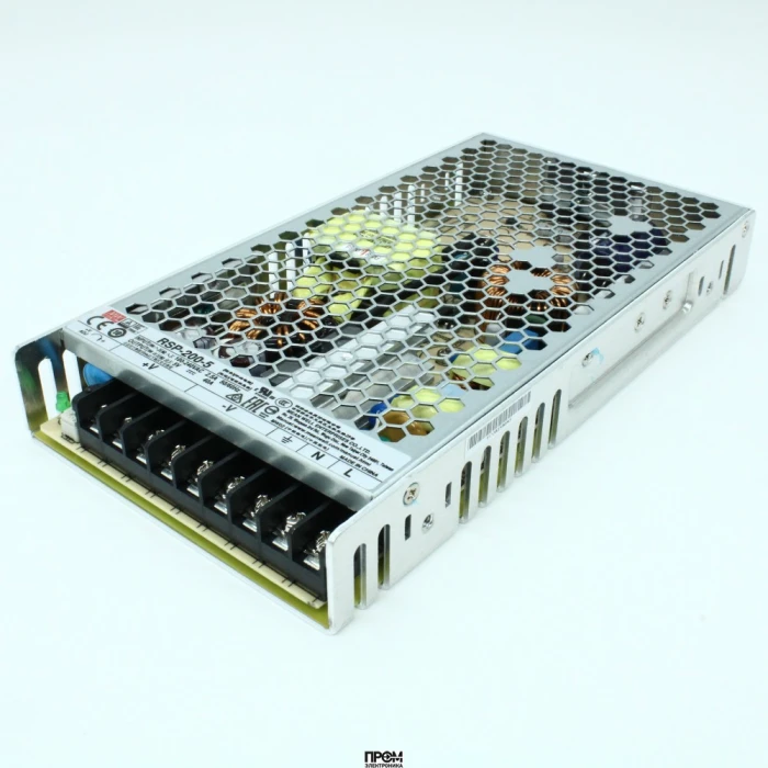RSP-200-5, AC-DC, 200Вт, ККМ, вход 88…264V AC, 47…63Гц /124…370В DC, выход 5В/40A, рег. вых 4.5…5.5В, изоляция 3000В AC, в корпусе 215х115х30мм, -30…+70°С