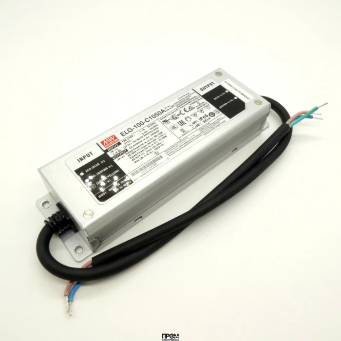 ELG-100-C1050A-3Y, AC-DC, 99.8Вт, IP65, вход 100…305В AC, 47…63Гц/142…431В DC, ККМ, выход 48…95В/1050мА, рег. тока 50...100%, изоляция 3750В AC, в кожухе 199х63х35.5, -40…+70°С, с проводом заземления