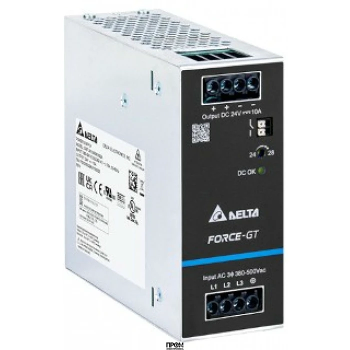 DRF-24V120W3GBA, Источник питания, трехфазный, 24VDC / 5A, 120W, диапазон входных напряжений: 320 - 575VAC, габариты (мм): 124x38x125.3, вес 0,54 кг, монтаж: на DIN рейку