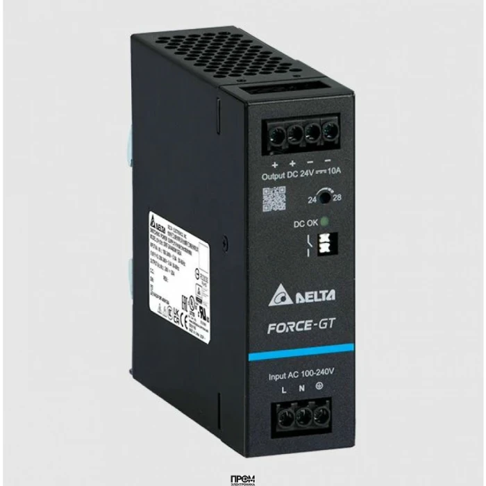 DRF-24V240W1GBA, Источник питания, однофазный, 24VDC / 10A, 240W; диапазон входных напряжений: 85 - 264VAC, габариты (мм): 121x85x124.1, вес 1,1 кг, монтаж: на DIN рейку