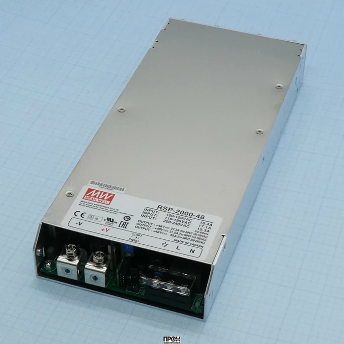 RSP-2000-48, AC-DC, 2016Вт, вход 90…264V AC, 47…63Гц /127…370В DC, выход 48В/42A, рег. вых 42…56В, изоляция 3000В AC, в корпусе 295х127х41мм, -35…+70°С