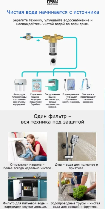Фильтр с обратной промывкой DN20 (3/4) 40мк на холодную воду Honeywell/Resideo/Braukman BSF-C