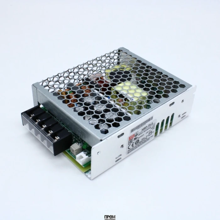 HRP-75-5, AC-DC, 75Вт, ККМ, вход 85...264В AC 47...63Гц/127...370В DC, выход 5В (рег. 4,7...5,8В)/15А, изоляция 3000В AC, в кожухе 129х98х38мм, -20...+70°С