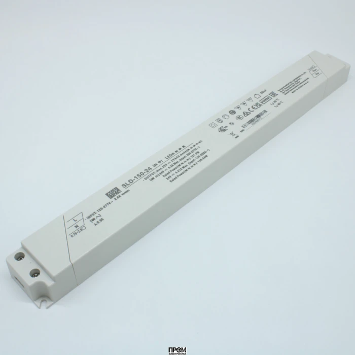 SLD-150-24, AC-DC, 151.2Вт, вход 120…305В AC, 47…63Гц/170…431В DC, ККМ, 24В/6.3А, изоляция 3750В AC, в кожухе 330х35х22, -40…+80°С (корпус)