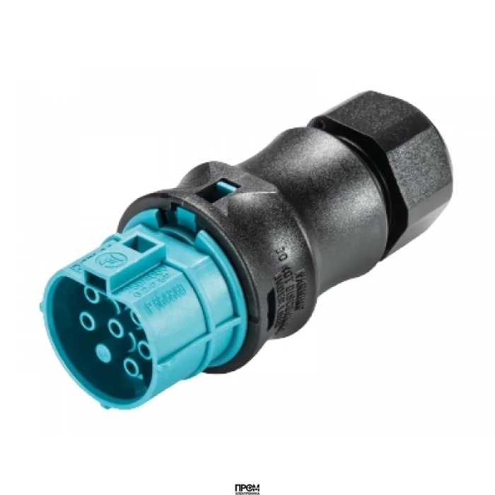 Разъем RST20I6S B1 ZR2 TB04, Розеточный разъем на кабель диам. 10-14 мм, IP68(69k), 6 полюсов, винтовая фиксация провода, номинальные характеристики: 250/400V, 20A, цвет контактной вставки: бирюзовый, цвет корпуса: черный, серия RST Classic