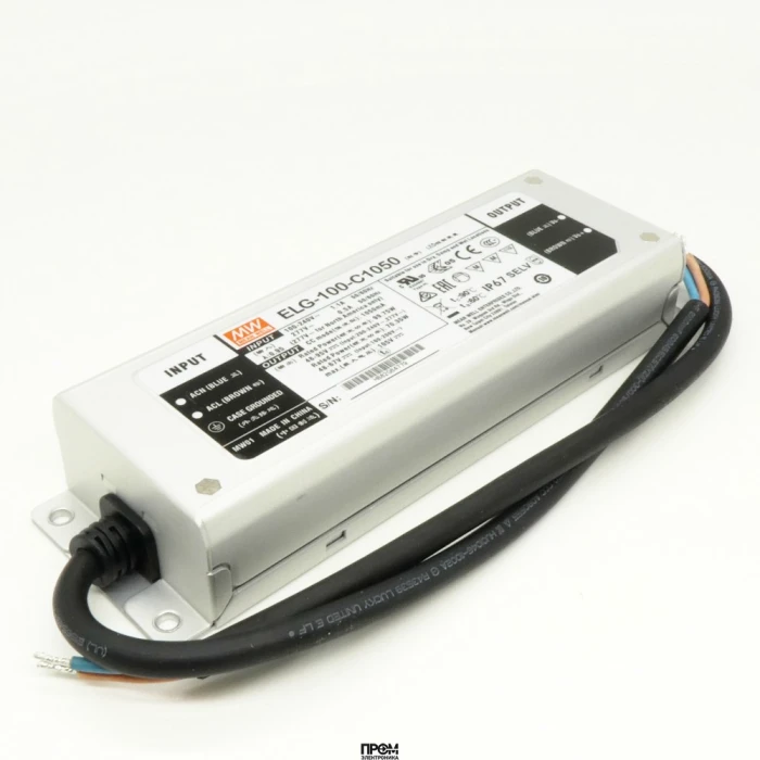 ELG-100-C700-3Y, AC-DC, 100.1Вт, IP67, вход 100…305В AC, 47…63Гц/142…431В DC, ККМ, выход 71…143В/700мА, изоляция 3750В AC, в кожухе 199х63х35.5, -40…+70°С, с проводом заземления