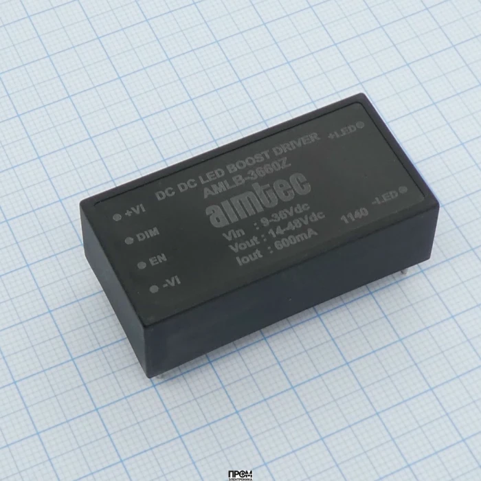 AM10EW-2405SH30-NZ, DC/DC, 10Вт, вход 9…36В, выход 5В/2А, изоляция 3000В DC, КПД 82%, максимальная емкостная нагрузка не более 5400мкФ, вход On/Off, 2x1", 51.5x26.5x12мм, -40…85°C, пластик