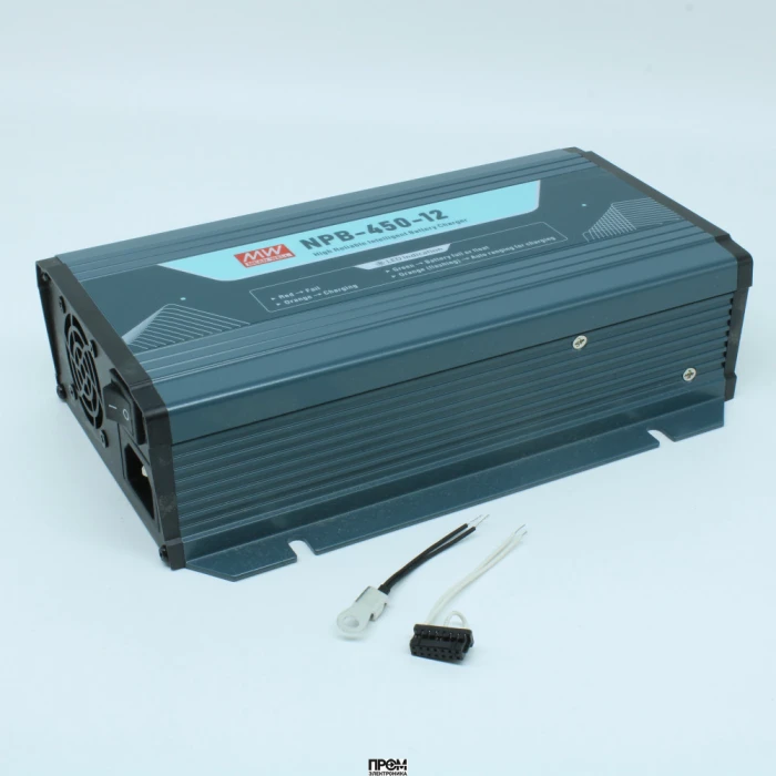 NPB-450-24, AC/DC зарядное устройство, 28.8V/13.5A, вход 90…264VA C, 47…63Гц /127…370В DC, изоляция 3000В AC, PFC, CAN, программируемый, для свинцовых (обслуживаемых, гелевых, AGM) и Li-ion (Fe, Mn), 4 стадии заряда, 205*135*55мм, -30…+70°С