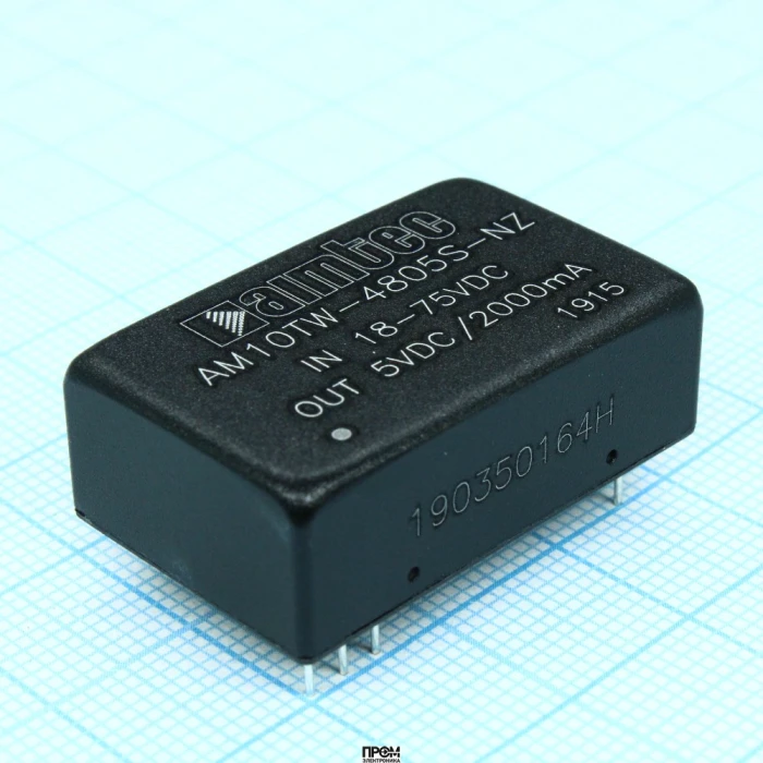 AM10TW-4805S-NZ, DC/DC, 10Вт, вход 18…75В, выход 5В/2А, изоляция 1500В DC, КПД 88%, максимальная емкостная нагрузка не более 1000мкФ, DIP24, 32x20x10.8мм, -40…85°C, металл