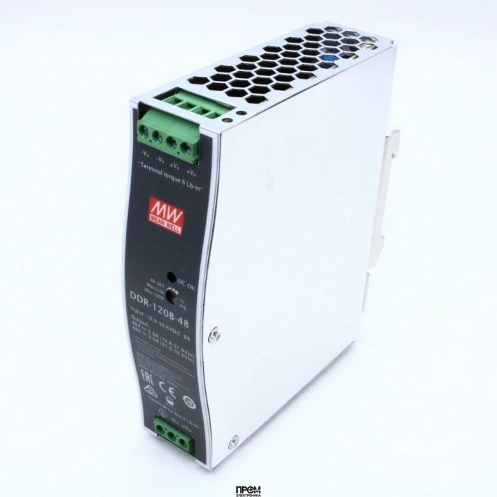DDR-120B-48, DC-DC, 120Вт, вход 16.8…33.6В DC, выход 48В/2.5А, изоляция 4000В DC, в кожухе на DIN-рейку, 32х125.2х102мм, -40...+70°С