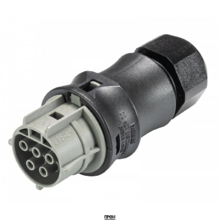 Разъем RST25i5 96.051.4154.3, Розеточный разъем на кабель диам. 10-14 мм, IP68(69k), 5 полюсов, винтовая фиксация провода, номинальные характеристики: 250/400V+РЕ, 25A, цвет контактной вставки: серый, цвет корпуса: черный, серия RST Classic