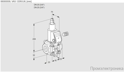 36304.400 - Газовый клапан Kromschroder VAS 2E25R/25R05LVWR/PP/PP, 88104202 – купить в Промэлектронике Kromschroder VAS 120R/LW 88000009