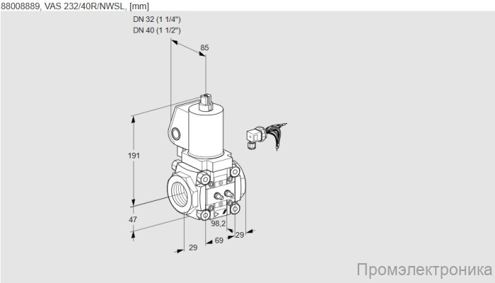 36309.700 - Газовый клапан Kromschroder VAS 2E25R/25R05LVWR/PP/PP, 88104202 – купить в Промэлектронике Kromschroder VAS232/40R/NWSL 88008889